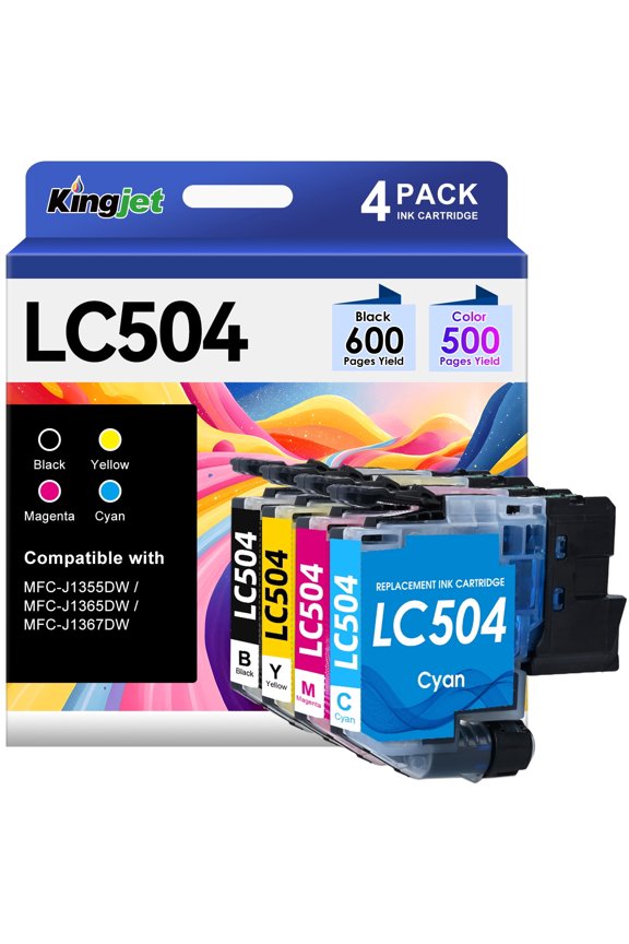 LC504 Ink Cartridges Compatible for Brother LC 504 Ink Cartridges for Brother MFC-J1355DW MFC-J1365DW MFC-J1367DW Printers (4 Pack)