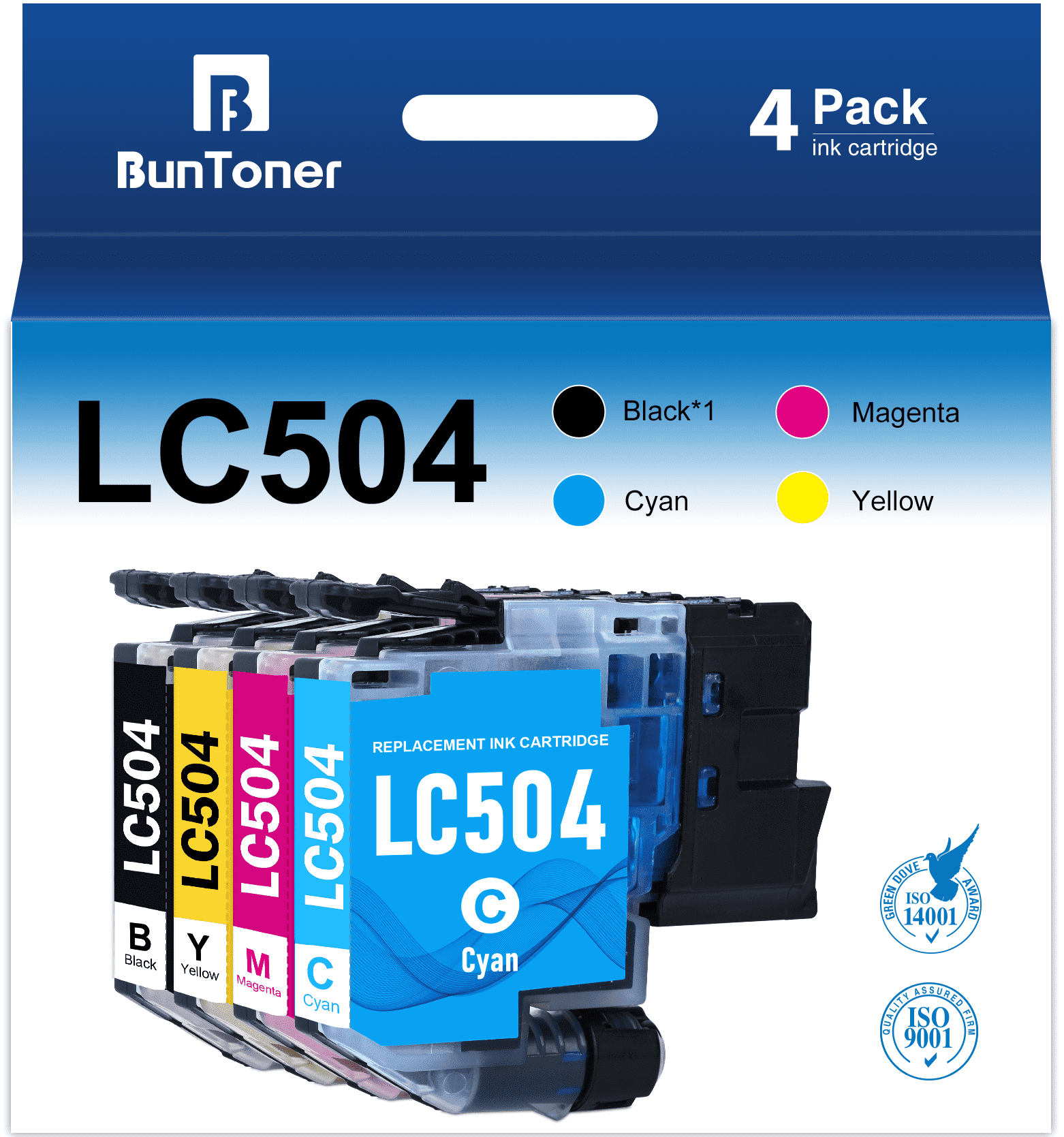 LC504 Ink Cartridges Compatible for Brother LC 504 LC504XL Ink cartridges for Brother MFC-J1355DW, MFC-J1365DW, and MFC-J1367DW Printers （4 Pack）