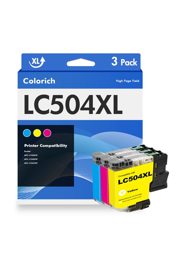 LC504 Ink Cartridges High Yield Compatible for Brother LC504 LC-504 Work for Brother MFC-J1205W MFC-J1215W MFC-J1205W XL Printer Ink ( Cyan Magenta Yellow,3 Pack)