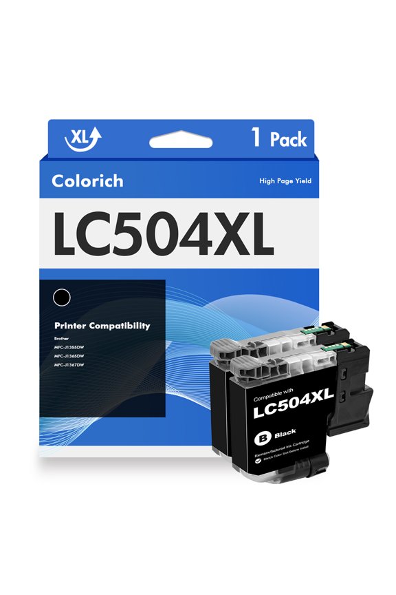 LC504 Ink Cartridges High Yield Compatible for Brother LC504 LC-504 Work for Brother MFC-J1205W MFC-J1215W MFC-J1205W XL Printer Ink (Black ,2 Pack)