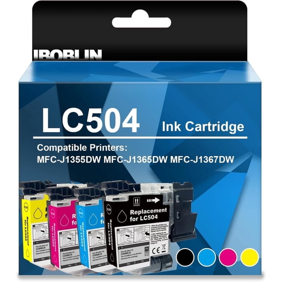 LC504 Ink Cartridges Standard Yield Compatible for Brother LC504 Ink for MFC-J1355DW MFC-J1365DW MFC-J1367DW Printer for Vestment 1355, 1365, and 1367 Printers(4Packs,Black,Cyan, Magenta, Yellow)