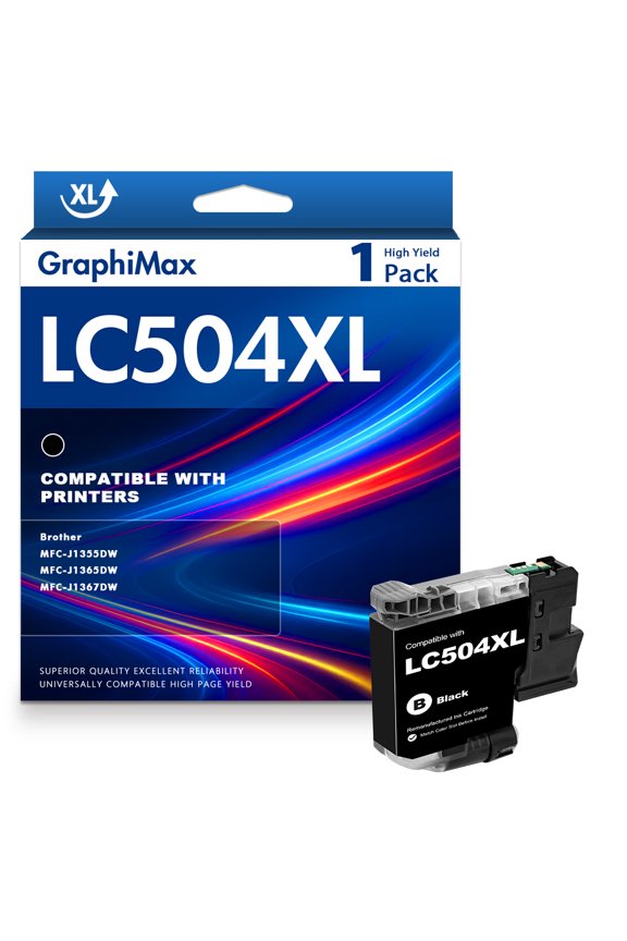 LC504 XL Ink Cartridge Compatible for Brother LC 504 Ink Cartridge for Brother MFC-J1355DW MFC-J1365DW MFC-J1367DW Printers Printer (1 Pack,Black)
