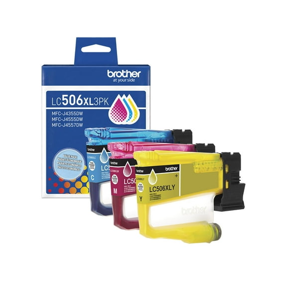 Brother Genuine LC506XL3PK 3-Pack High-Yield Cyan, Magenta, and Yellow Ink Cartridges