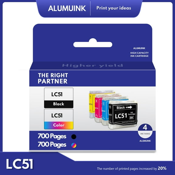 LC51 Ink Cartridges Compatible with Brother LC51 For Brother MFC-885CW Printer (4Pack,1BK+1C+1M+1Y)