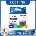 thumbnail image 1 of LC51 Ink cartridges Compatible for Brother LC51 ink for Brother FAX-2480C FAX-2580C Printer (1 Black, 1 Cyan, 1 Magenta, 1 Yellow, 4 Pack), 1 of 6