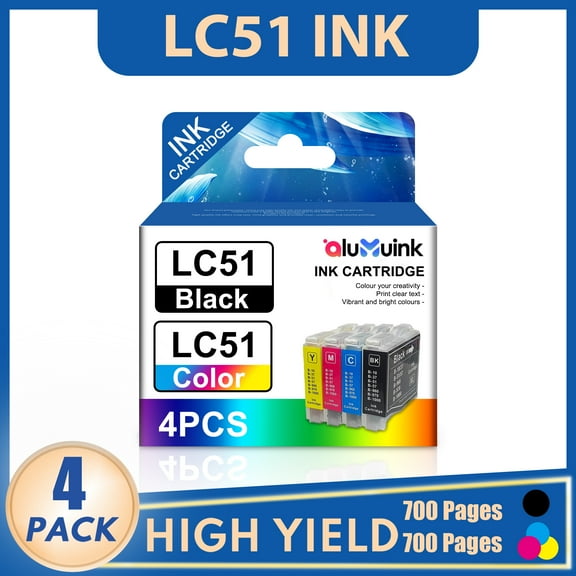 LC51 Ink cartridges Compatible for Brother LC51 ink for Brother FAX-2480C FAX-2580C Printer (1 Black, 1 Cyan, 1 Magenta, 1 Yellow, 4 Pack)