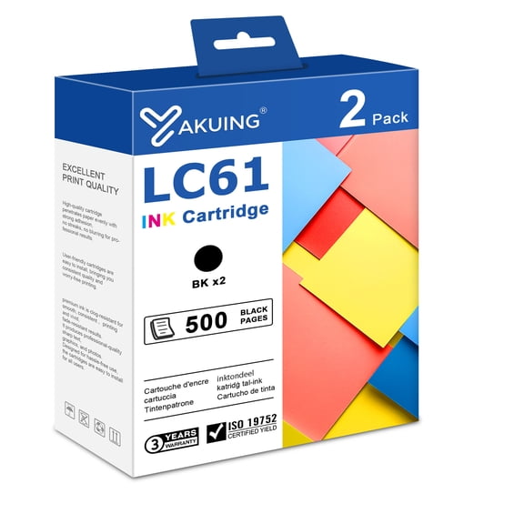 LC61 Ink Cartridges Compatible for Brother LC61 Ink Cartridge for DCP-385CW J125 MFC-J220 J270W Printer ( 2 Black )