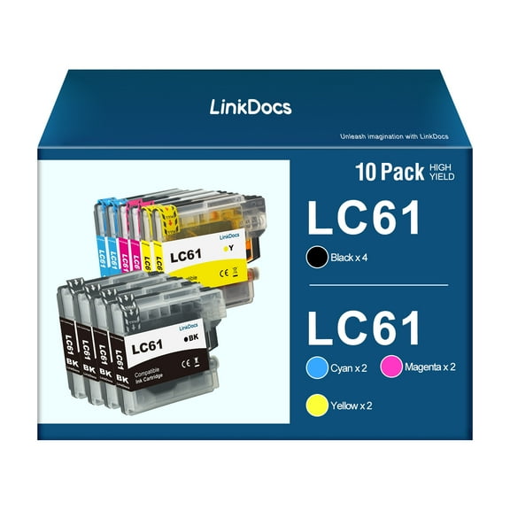 LC61 Ink Cartridges Replacement for Brother LC61 LC65 LC-61 LC61BK LC61C LC61M LC61Y to use with MFC-490CW MFC-495CW MFC-6490CW MFC-6890CDW (10-Pack, 4 Black & 2 Each Color)
