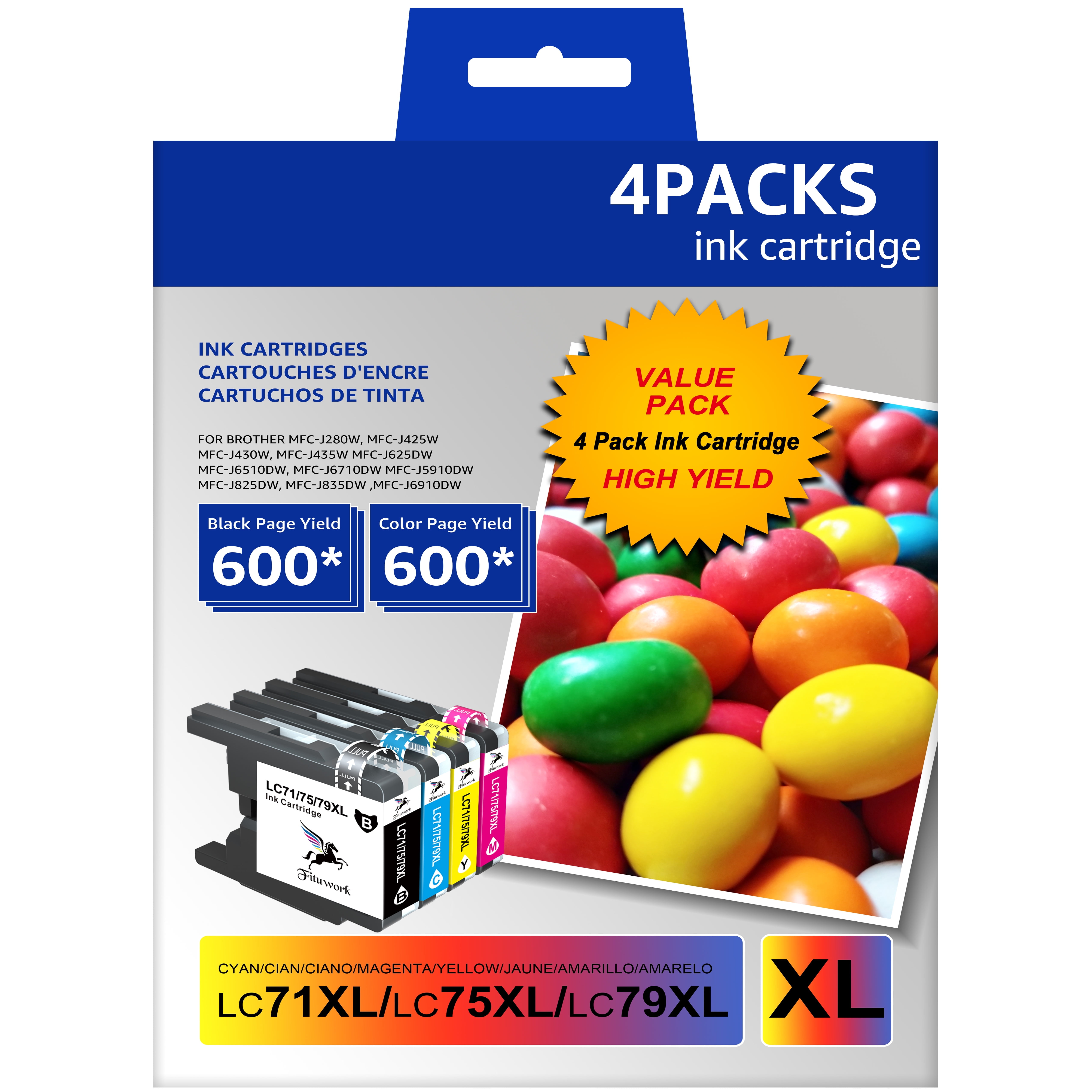 LC75 Ink Cartridge campatible for Brother LC71 LC79 LC75 XL High Yield