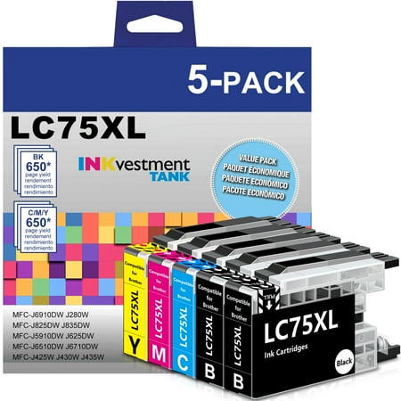 LC75XL Ink Cartridge Compatible for Brother LC75 LC71 LC79 XL Ink Cartridges for MFC-J6510DW MFC-J6710DW MFC J6910DW J280W Printer,5 Pack
