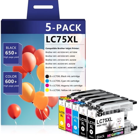 LC75XL High Yield Ink Cartridges Compatible for Brother LC75 Ink Cartridges Replacement for Brother LC-75 LC71 LC79 XL for MFC-J430W J6510DW Printer