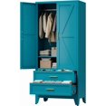 thumbnail image 1 of 71" Tall Metal Wardrobe Cabinet with 2 Drawers and Hanging Rod, 2 Doors Armoire Wardrobe Closet with Shelf for Bedroom, Office, Laundry Room, Blue, 1 of 13