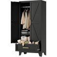 thumbnail image 1 of 71" Tall Metal Wardrobe Cabinet with Drawer and Hanging Rod, 2 Doors Armoire Wardrobe Closet with Shelf for Bedroom, Office, Laundry Room, Black, 1 of 13