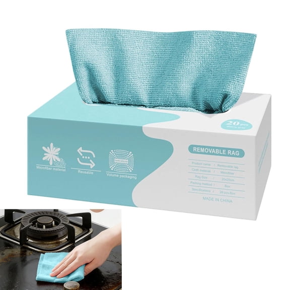 LCBarley Pull-Out Cleaning Cloths Microfiber Cleaning Cloth in Box Reusable Cleaning Rags Soft Absorbent Cloths Lint Free Streak-Free Wipes 20 Pcs(Blue)