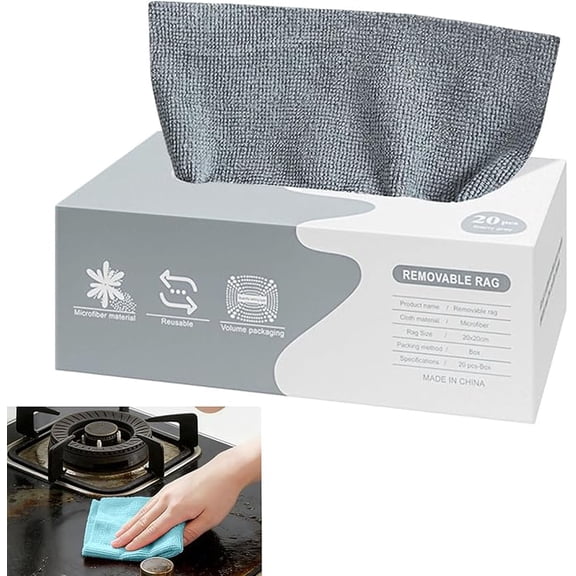 LCBarley Pull-Out Cleaning Cloths Microfiber Cleaning Cloth in Box Reusable Cleaning Rags Soft Absorbent Cloths Lint Free Streak-Free Wipes 20 Pcs(Gray)