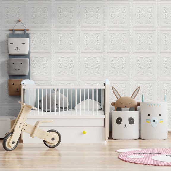 LCBarley White Ceiling Tiles 13.7" x 13.7"  ,32Pcs,  3D Decorative Ceiling Panels，PVC Waterproof Washable Plastic Material, Ceiling Tile Peeling & Pasting, Easy to Install on Ceiling & Wall