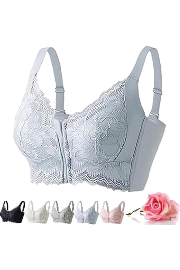 LCBraley Front Zip Wireless Lifting Bra No Underwire Lace Bras Front Closure Bras for older women Front Zipper Sports Bra