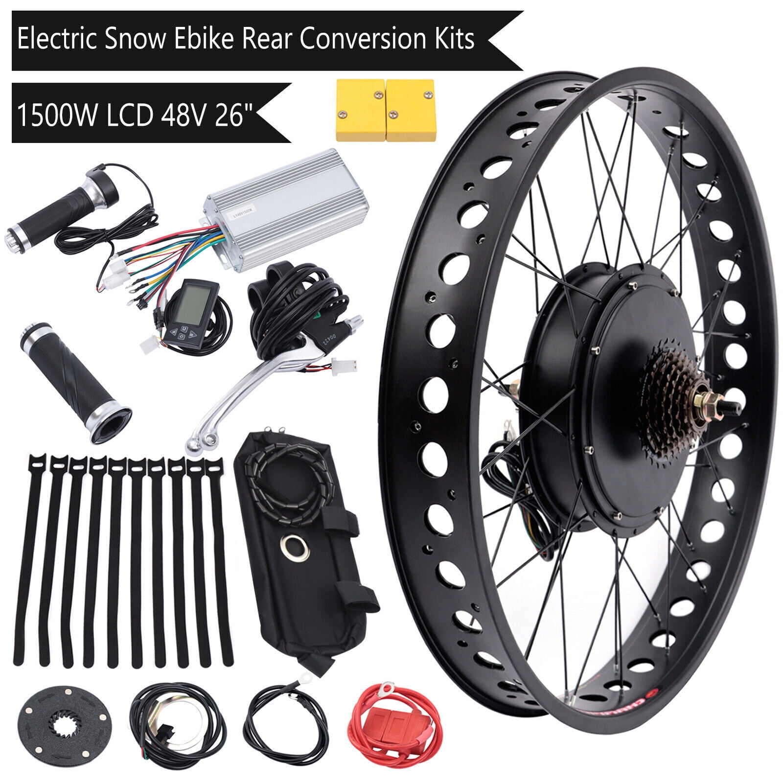 DCSYOG 26 inch Fat-Bike Fatbike ombouwset 48V 1000W voorwiel E-bike borstelloze motor kit met LCD-scherm en duimdraaiknop, elektrische fiets conversiekit