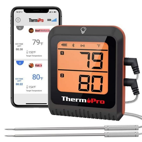 LCD Bluetooth Enabled Grill & Meat Thermometer, Orange