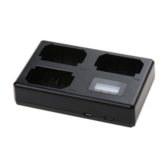 LCD Camera Dock with Triple Slot Layout, USB C Power Input, and Compact Desktop Design for Managing Single, Double, or Triple Rotation