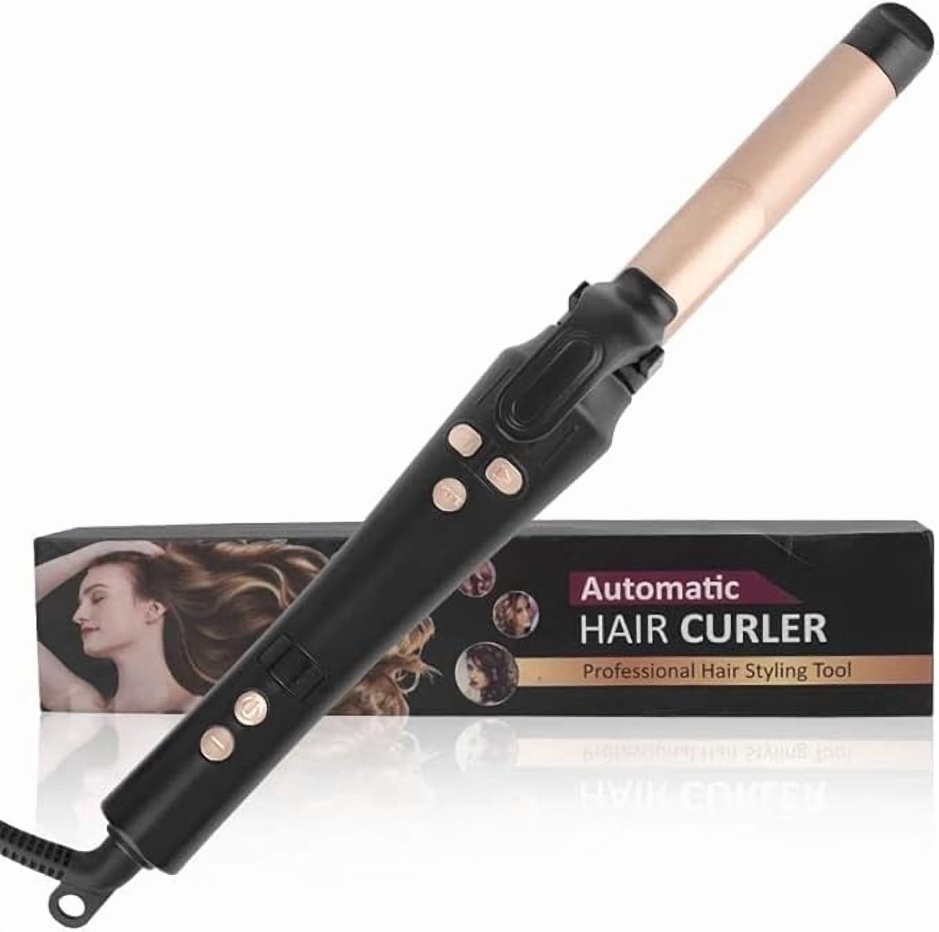LCD Ceramic Curling Wand - 1 Inch Auto Rotating Titanium Barrel, 4 Adjustable Temps, Fast Heat-Up, Dual Voltage & Anti-Scald