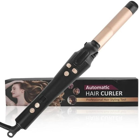 LCD Ceramic Curling Wand - 1 Inch Auto Rotating Titanium Barrel, 4 Adjustable Temps, Fast Heat-Up, Dual Voltage & Anti-Scald
