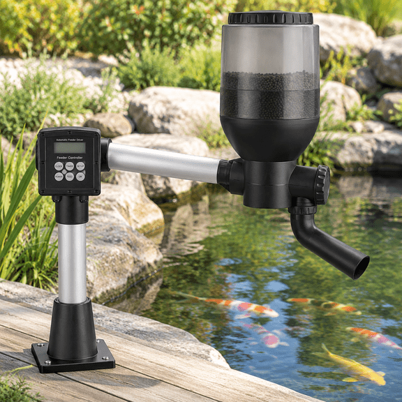 LCD Control Automatic Pond Fish Feeder, 5.5L Capacity, DC 12V