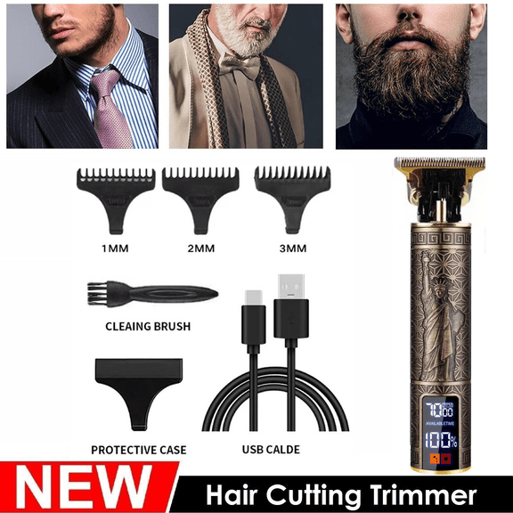 LCD Cordless Hair Clippers for Men - 1200mAh Rechargeable Barber Trimmer with 3 Speed Modes, 3 Limit Combs, Washable Stainless Steel Blades, Metal Retro Design