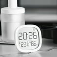thumbnail image 1 of LCD Digital Alarm Clock with Temperature & Humidity Display | Magnetic Back for Fridge, Wall, or Desk | White Slim Electronic Clock | 12/24 Hour Format, 1 of 6