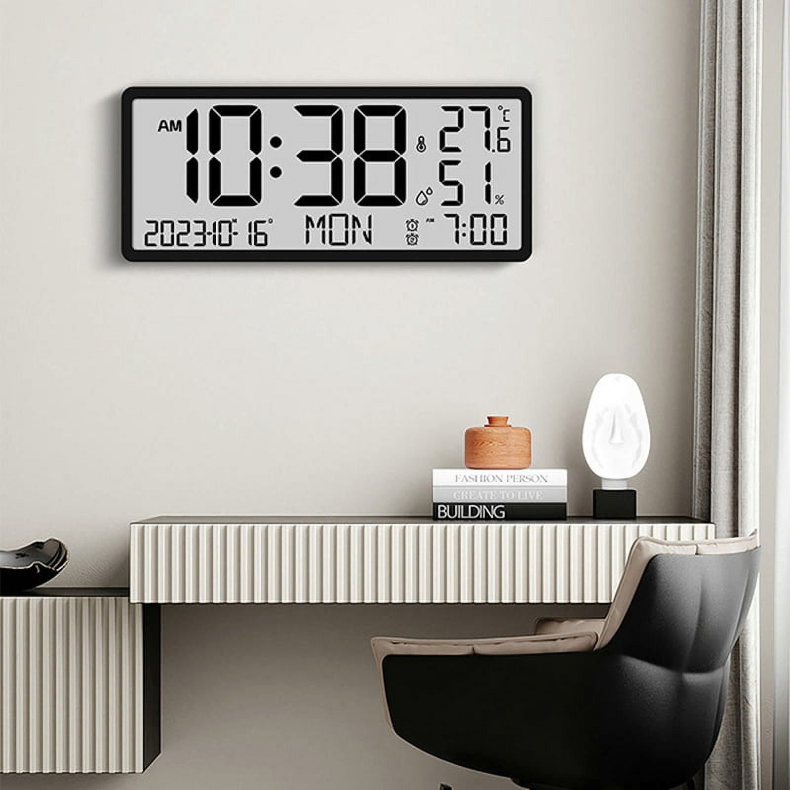 LCD Digital Alarm Clock with Temperature Sensor Desktop & Wall ...