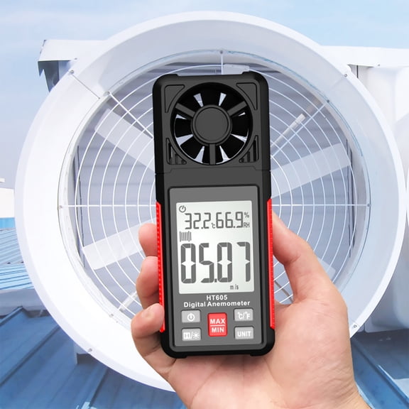 LCD Digital Anemometer HT605 LCD Digital Anemometer Thermometer Handheld Wind Speed Meter Temperature & Humidity Meter Air Velocity Temperature Tester 2.2-inch Display Air Flow Meter