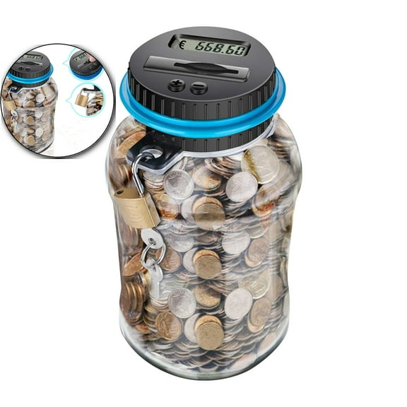 LCD Digital Coin Counter Jar, Clear Money Savings Bank, Plastic Change Dispenser for Allowance Use