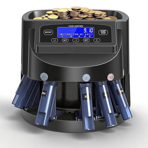 LCD Digital Display Coin Counting and Sorting Machine, Automatic Wrapping, Fast Accurate Sorting - 270 Coins/Min