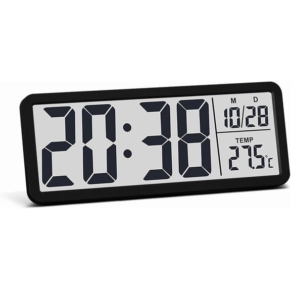LCD Digital Wall Clocks Operated, 8.5" Modern Wall Clocks for Room Decor, Simple Digital Wall Clock with Temperature/Date/Time - 12/24H, Small Desk Clock for Office