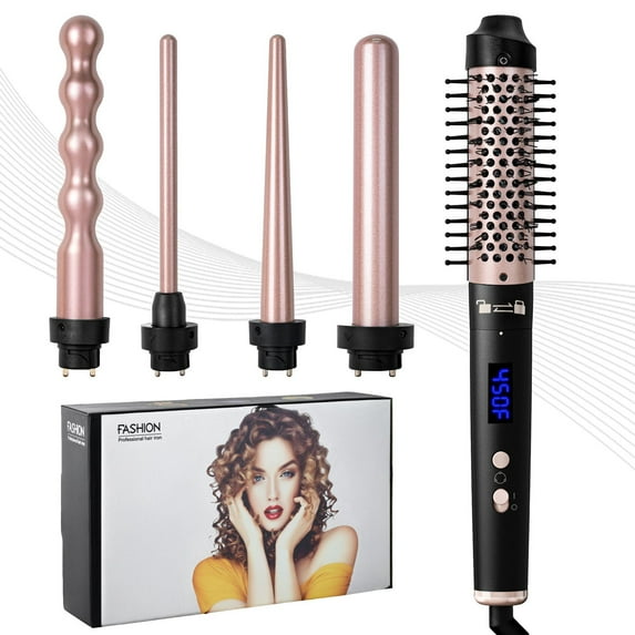 LCD Display 5 in 1 Curling Wand with Interchangeable Barrels Professional Hair Styling Tool