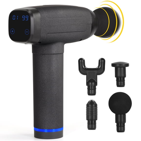LCD Display Deep Tissue Massage Gun, 6-Speed Percussion Muscle Massager with 4 Heads for Pain Relief and Recovery
