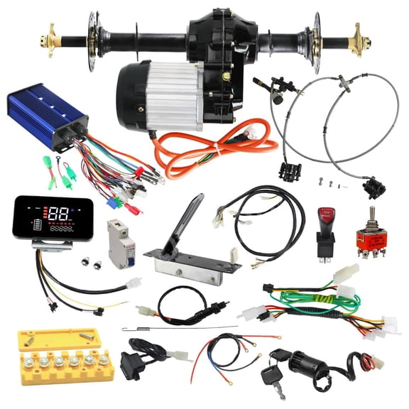 LCD Display Meter Gauge with 4 Wheeler 30" Rear Axle Kit 72V 1500W Brushless Differential Motor Gearbox 350W-3000W Controller Wire Complete Kit for Quad Tricycle Drift Trike Moped Buggy Taotao
