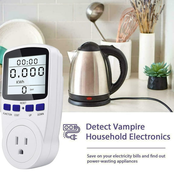 LCD Display Power Meter Plug, Power Consumption Monitor Energy Voltage Amps,Overload Protection,7 Display Modes