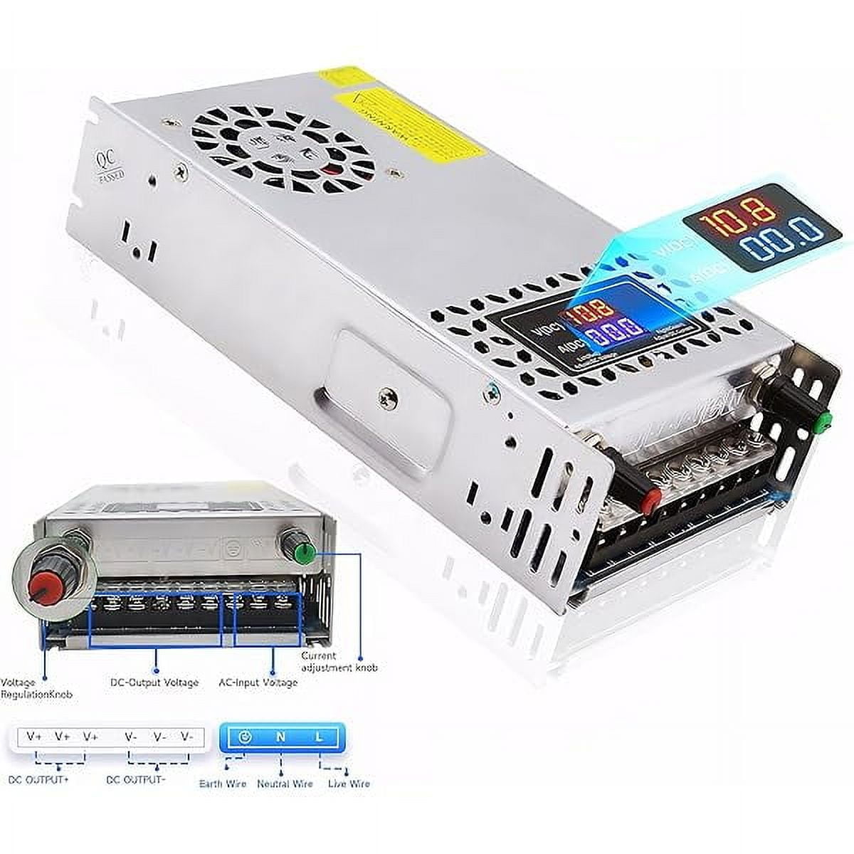 LCD Display Variable AC to DC Converter 12V Power Supply,Universal SMPS 120V AC to 0-12V 60A 600W DC Converter Power Supply Transformer Driver Adapter for CCTV,RV,Pump,LED Strip(DC0~12V-50A-600W)