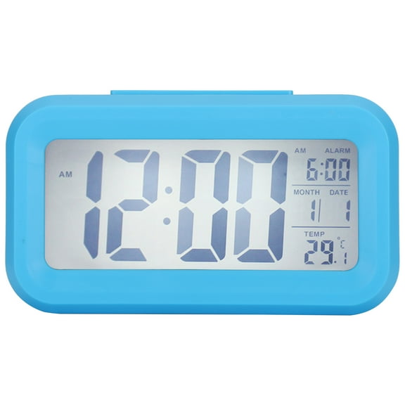 LCD Electronic Clock Large Screen Mute Smart Time Temperature Display Alarm Clock GHY501Blue