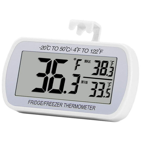 LCD Fridge Freezer Thermometer Digital, Waterproof ABS Material, Hanging Hook Magnet Design for Restaurant Bar Supermarket, White
