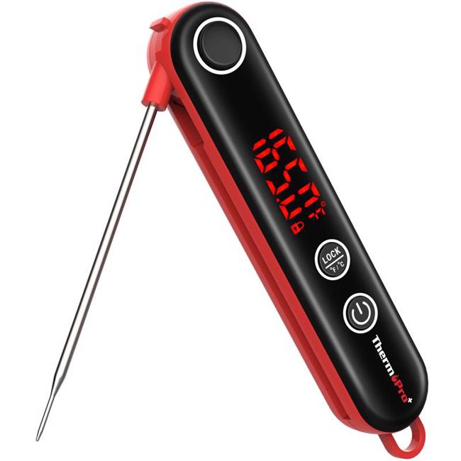 LCD Grill & Meat Thermometer, Black & Red