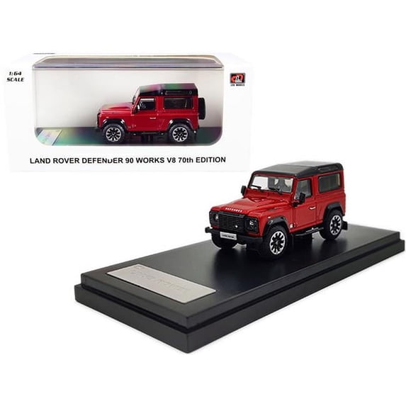 LCD Models 1-64 Scale Land Rover Defender 90 Works V8 Red Metallic with Black Top 70th Edition Diecast Model Car