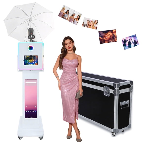 LCD Photo Booth Compatible with iPad Selfie Photobooth for 10.2"-13" with Soft Light Umbrella and RGB Frame Ambient Light LCD screen Photobooth Machine for Events