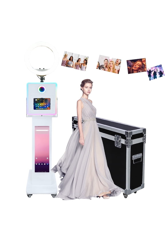 LCD Photo Booth Compatible with iPad Photo Booth for 10.2"-13" with Ring/RGB Light and LCD Screen Selfie Photobooth Machine for Events Rental Wedding