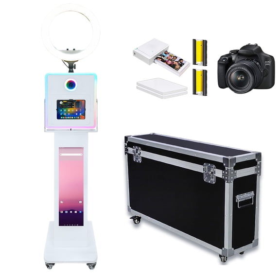 LCD Photo Booth Compatible with iPad Selfie Photobooth for 10.2"-13" with Ring Light RGB Light Photobooth Machine for Events Wedding