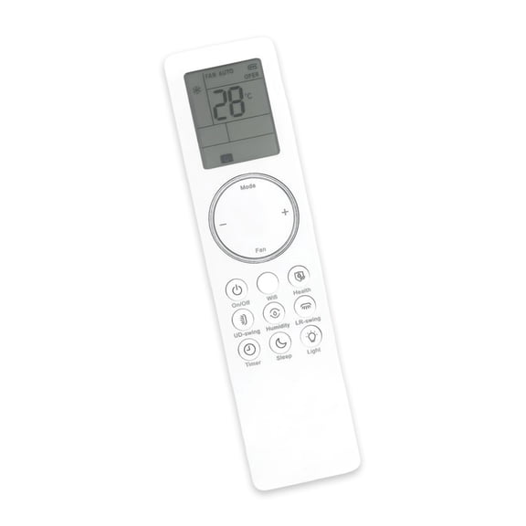 LCD Replacement Climate Remote Control White Handset, Ready Setup, Button Layout for Temperature, Fan, Mode, Swing, Timer, Sleep, and Humidity