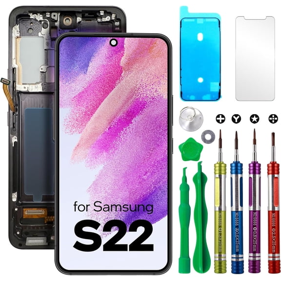 LCD Screen Replacement for Samsung Galaxy S22 (SM-S901U, S901U1, S901B, S901B/DS, S901W, S901N, S9010, S901E, S901E/DS) Touch Screen Display Digitizer Assembly W/Repair Kits