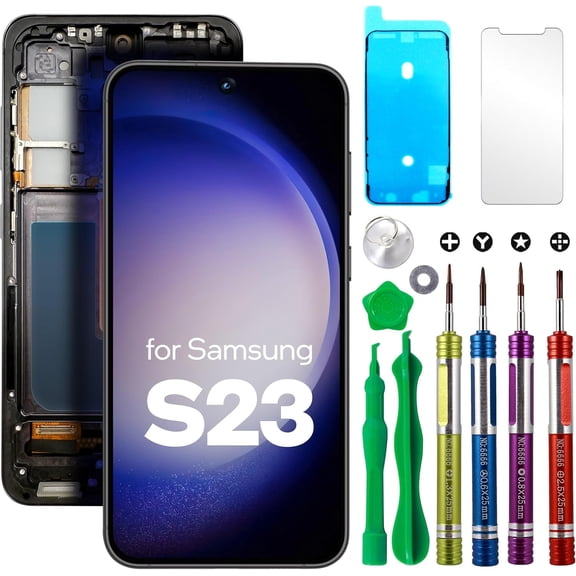 LCD Screen Replacement for Samsung Galaxy S23 (SM-S911U, S911U1, S911B, S911B/DS, S911W, S911N, S9110, S911E, S911E/DS) Touch Screen Display Digitizer Assembly W/Repair Kits