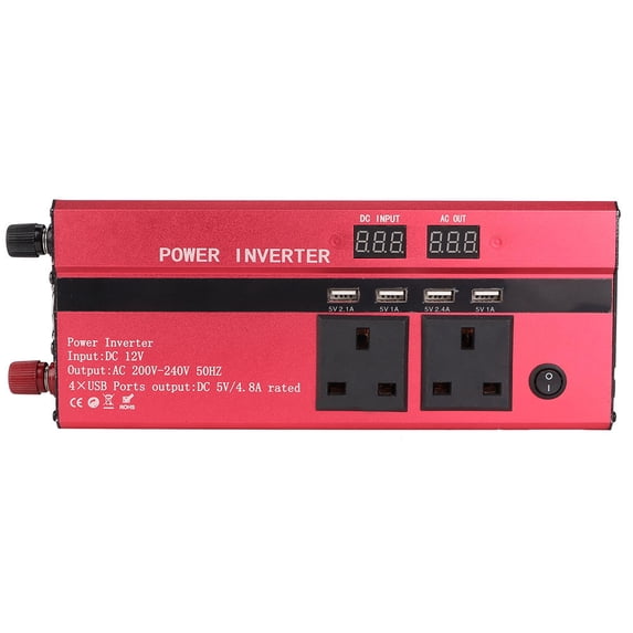 LCD Screen USB Solar Inverter Power Inverter 220V/1200W (12V to 220V/1200W UK Plug)
